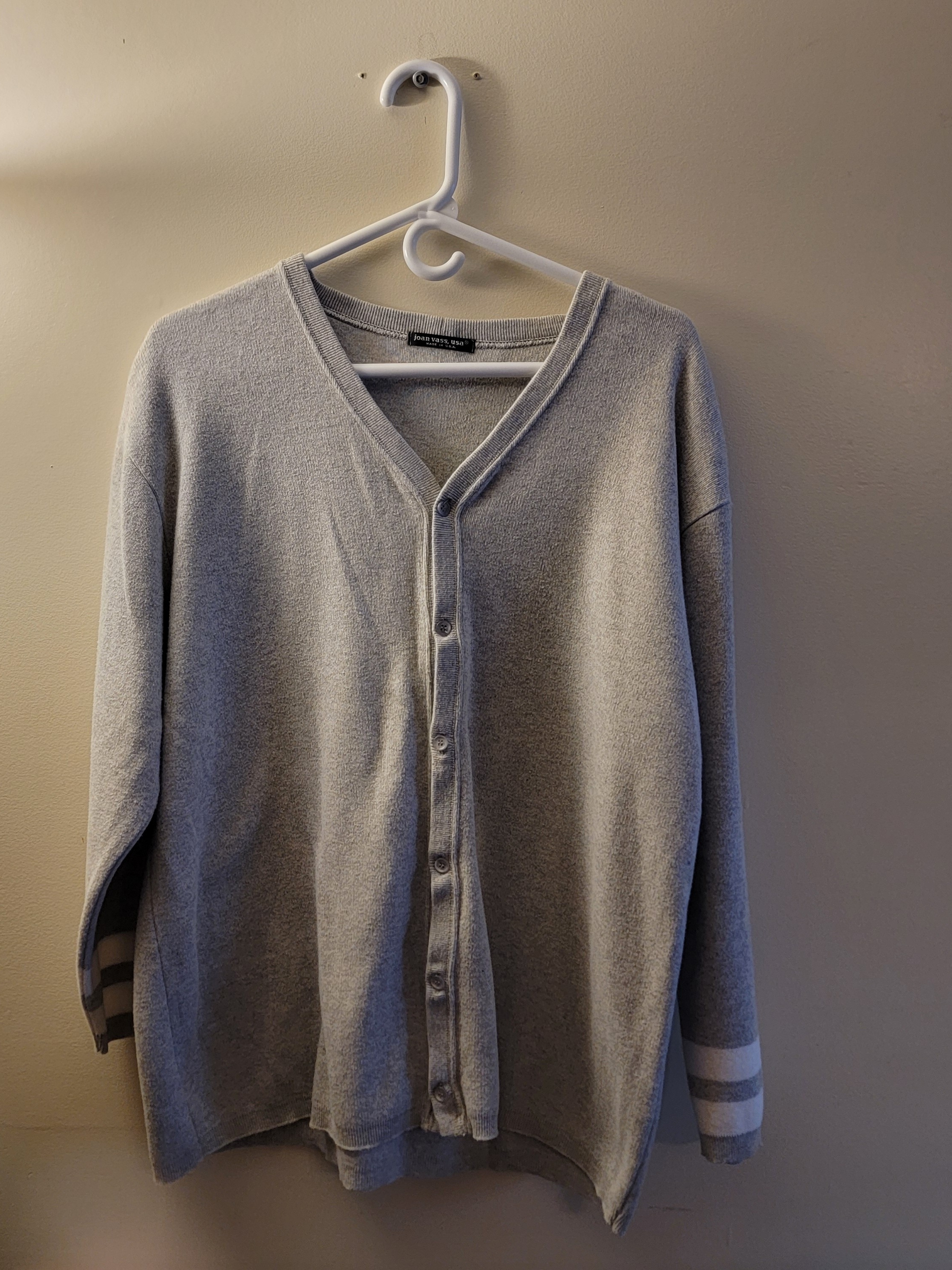 Classic Light Gray V-Neck Button Sweater - Woman